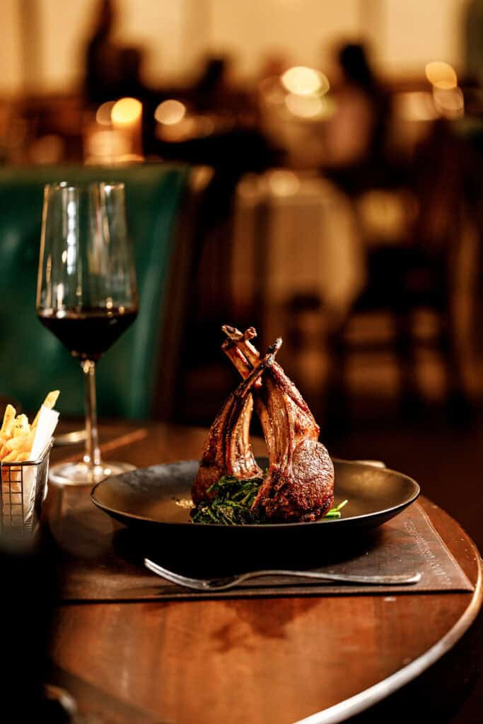 Lamb chops and red wine at Brazilian steakhouse Deerfield Beach near Boca Raton