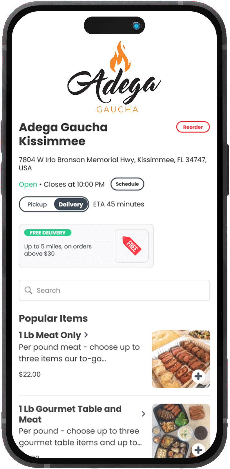 Adega Gaucha Kissimmee online ordering on a phone
