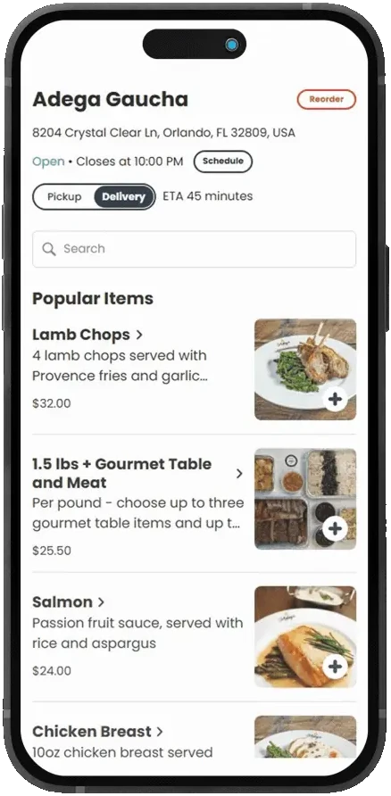 Adega Gaucha Orlando online ordering on a phone